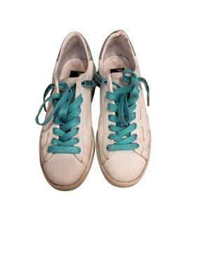 Golden Goose White Leather Sneakers with Teal Laces